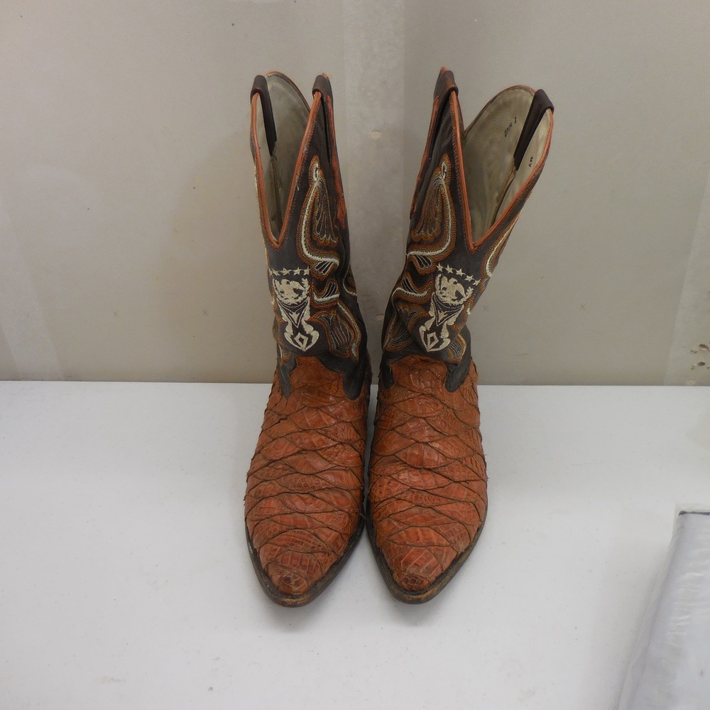 El General 1901 Mens Cognac Fish Scale Exotic Western Cowboy Boots Size 10